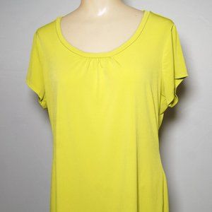 Worthington Womens pleated crew neck short sleeve blouse, yellow/green